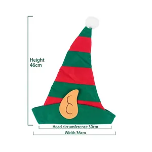 Christmas elf hat with red and green stripes and ears, 46cm height and 30cm width