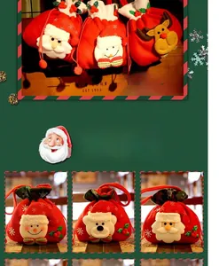 Détails des sacs de Noël en peluche avec cordon et figurines du Père Noël et renne