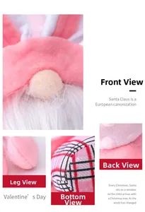Detailed views of Easter bunny gnome showing plush texture, rabbit ears and checkered fabric