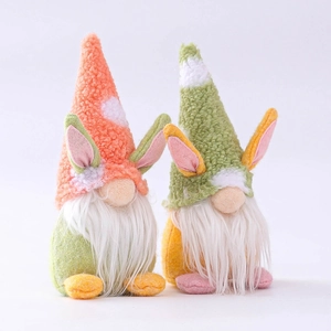 Easter rabbit gnome plush set with colorful felt ears and long white beard home decor