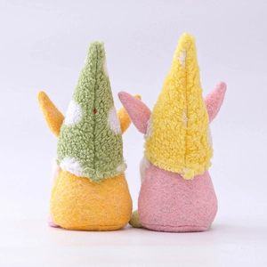 Adorable Easter bunny gnomes plush decor with carrot ears and colorful pointed hats