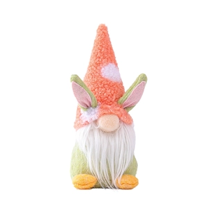 Easter gnome plush doll with orange polka dot hat and bunny ears for home decoration