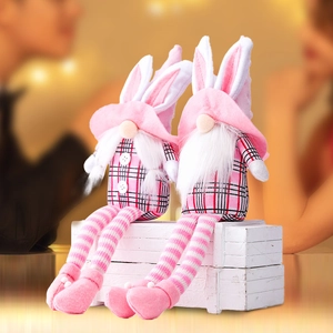 Easter gnome plush dolls with rabbit ears and pink plaid bodies for home decor