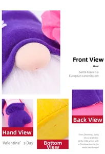 Detailed macro shots of colorful felt gnome plush showing hand stitching and fabric texture