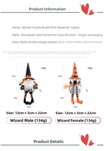 Dettaglio di gnomi di peluche per Halloween a strisce nere e arancioni decorativi