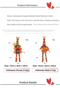 Detailed dimensions and weight of male and female faceless gnome dolls for Halloween decor