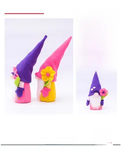 New arrival handmade flower gnomes with sunflower and pink bloom on striped hats