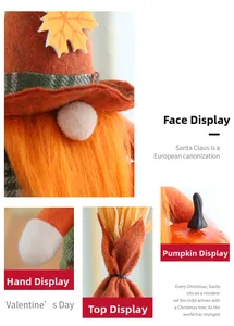 Detailed views of Harvest festival gnome plush with orange beard and maple leaf hat