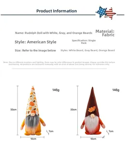 Detailed dimension drawing of harvest gnome plush with pumpkin maple leaf patterns
