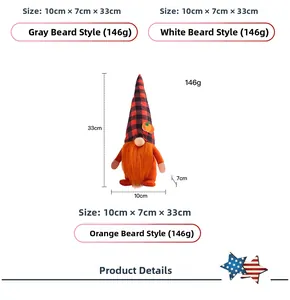 Detailed dimensions of harvest gnome plush with pumpkin patch and plaid hat
