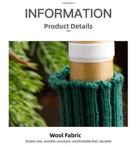 Detail of dark green knitted wine bottle sleeve with vertical textured ribbing pattern