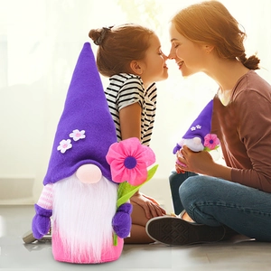 Nordic flower gnome plush with purple hat and pink sunflower for home decoration