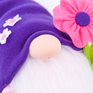 Plush Valentine flower gnome with purple felt hat and white fiber beard home decoration