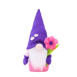 Charming purple and pink gnome plush toy with flower accents for home decoration