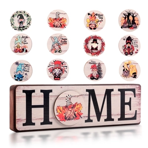 Austauschbares Holzschild Home Love Desktop Dekoration Mit 12 Saisonalen Gnom Magneten Für Weihnachten Halloween Ostern Täglich Ornament