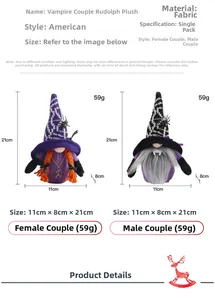 Detailed dimensions of Halloween vampire faceless gnome plush dolls with spider theme