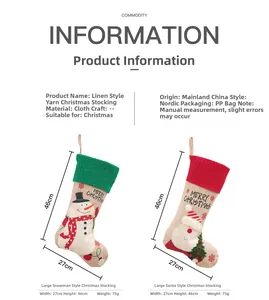 Detaillierte Größenangaben für bestickte Weihnachtssocken aus Leinen mit Weihnachtsmann