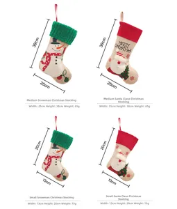 Größentabelle für bestickte Weihnachtsstrümpfe aus Leinen mit Santa und Schneemann Motiven