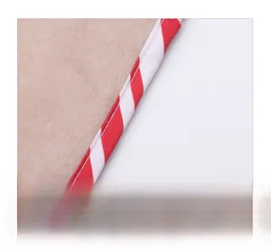 Macro shot of the neat red and white striped piping and stitching on the Christmas placemat
