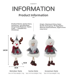 Detailspezifikationen für nordische Plüschfiguren wie Weihnachtsmann, Elch und Schneemann