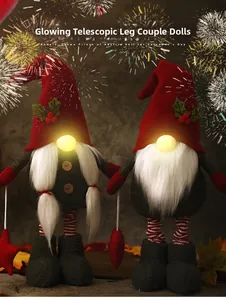 Luminous Christmas couple gnomes with telescopic legs and glowing nose decorations