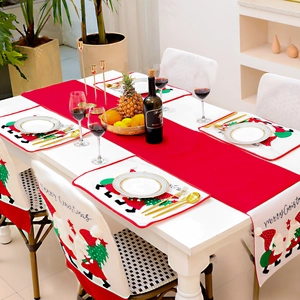 Christmas dining decor set with Santa embroidery placemats table runner and chair covers