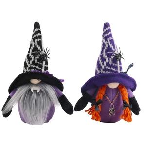Halloween gnomes plush set with vampire teeth and spider witch design decorations