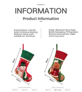Detail view of snowman and gingerbread man Christmas stockings with size 38cm x 25cm