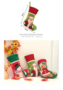 Detail view of 38cm Christmas stockings with Santa and snowman embroidery motifs