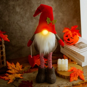 Illuminated Christmas gnome doll with red hat and glowing nose for festive home decoration