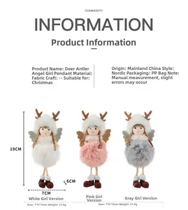 Detail showing plush Christmas reindeer angel doll ornament with size 7x6x19cm specifications