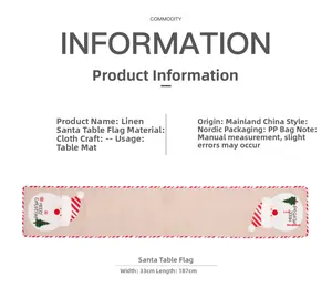 Detailed size parameters of the linen Santa Claus table runner measuring 187x33cm