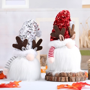 Gnomos de Navidad luminosos con sombreros de lentejuelas y astas para decoración
