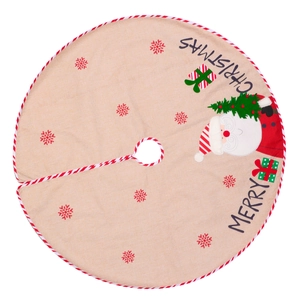 Linen Christmas tree skirt with Santa Claus embroidery and Merry Christmas text