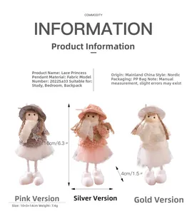 Three-piece lace princess angel dolls in pink, silver, and gold for holiday decor