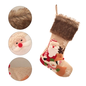 Plush Christmas stockings with Santa, Reindeer and Snowman embroidery and hanging loop