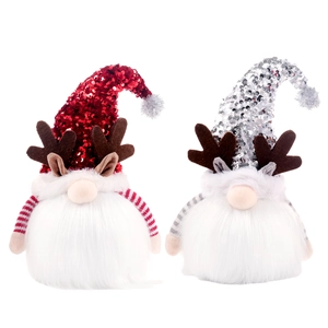 Gnomos de Navidad luminosos con astas de reno y lentejuelas, juego de dos figuras