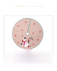 Gonna per albero di Natale in lino con pupazzo di neve, uccello rosso e fiocchi di neve