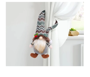 Christmas gnome curtain tieback with green wavy hat and white beard on white fabric