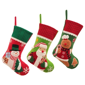 Large Christmas Stockings With Santa Snowman Gingerbread Man Embroidery Hanging Gift Bags For Holiday Party Decoration