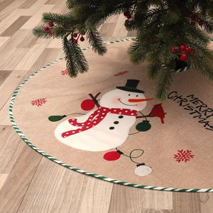 Gonna per Albero di Natale in Iuta Rustica Con Motivo Ricamato Babbo Natale Pupazzo di Neve Tappetino Rotondo per Festa Decorazione Casa
