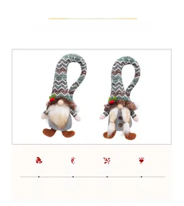 Detail view of Rudolf faceless gnome curtain buckles with grey felt and knit hats