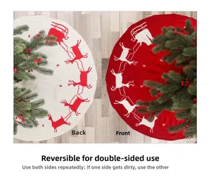 Gonna per albero di Natale in maglia double face con motivi di renne e slitte in rosso e bianco