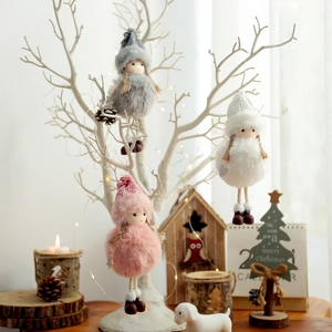 Christmas Angel Girl Hanging Ornaments Plush Doll With Knit Hat For Xmas Tree Decoration Nordic Winter Holiday Party Prop