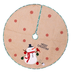 Gonna per albero di Natale in lino con ricamo pupazzo di neve e scritta Merry Christmas