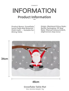 Detaillierte Größentabelle für Weihnachts-Tischset mit Weihnachtsmann und Schneeflocken
