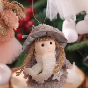 Cute plush Christmas angel doll ornament with grey velvet dress and sequin star