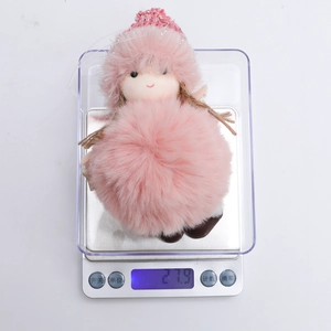 Pink plush angel doll pendant for Christmas tree decoration with knit hat and soft fur ball