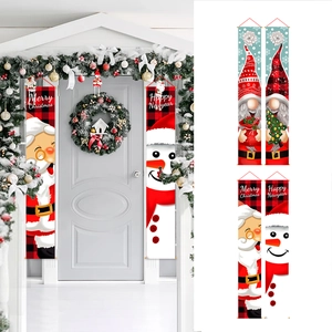Set Striscioni per Portico di Natale Cartone Babbo Natale Pupazzo di Neve Quadretti Decorazioni per Porta d'Ingresso