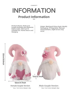 Close-up of Pink Valentine Gnomes showing knitted fabric textures and heart details
